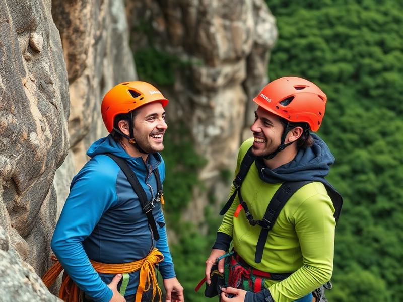 Two climbers laughing