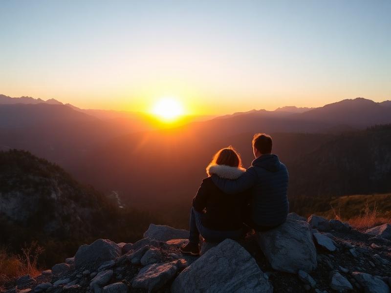 Couple watching mountain sunrise